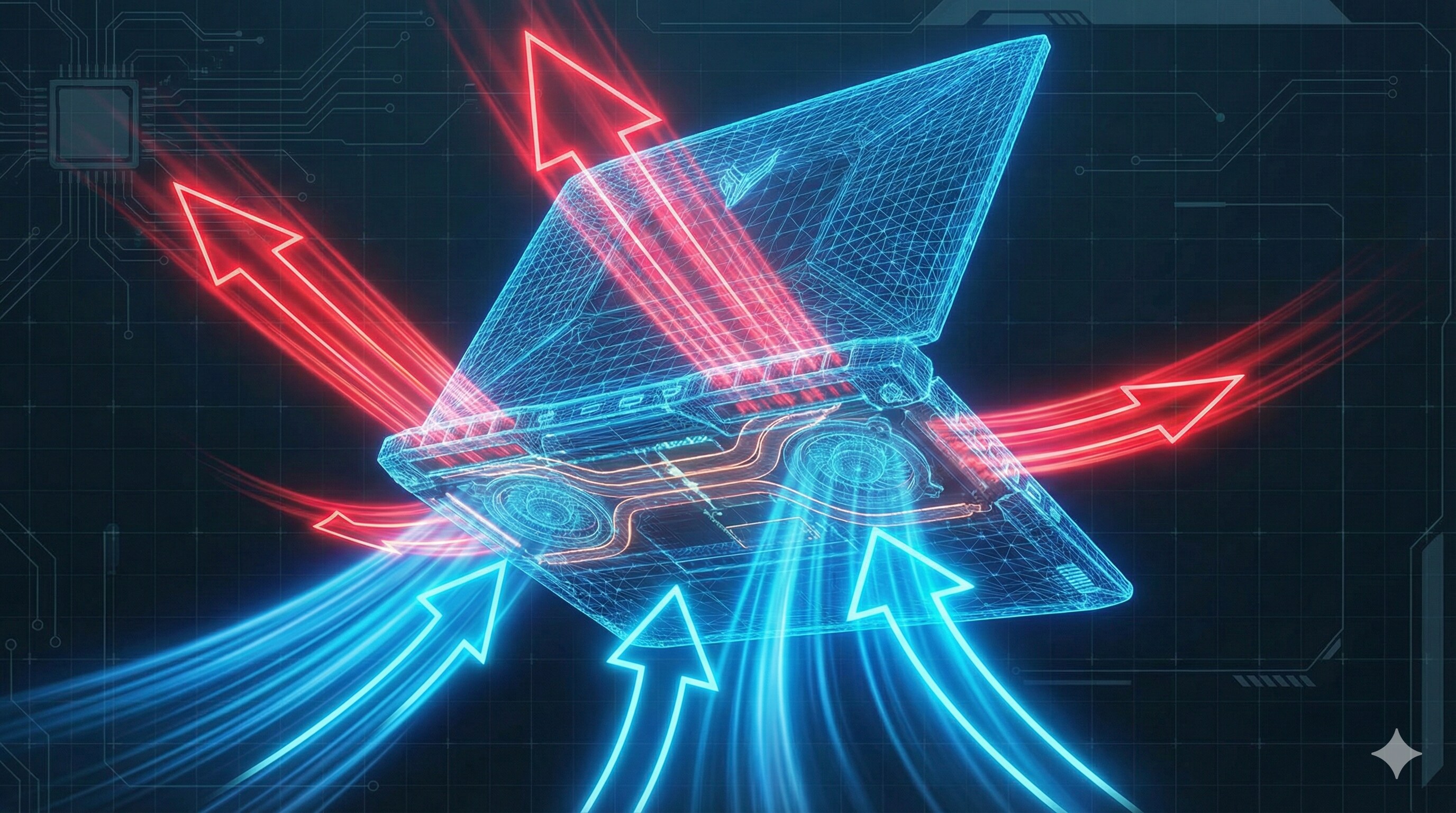 Laptop airflow diagram showing cool air intake