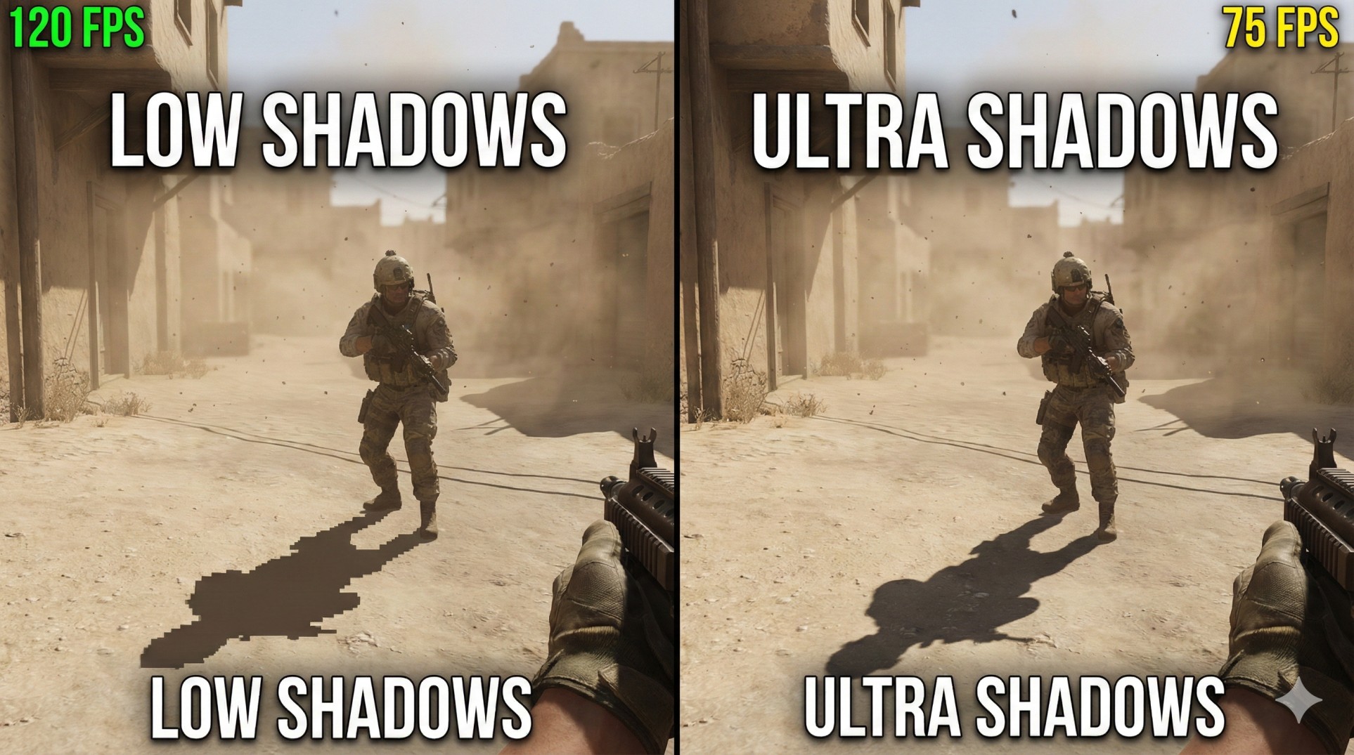Side by side comparison of low vs ultra shadows