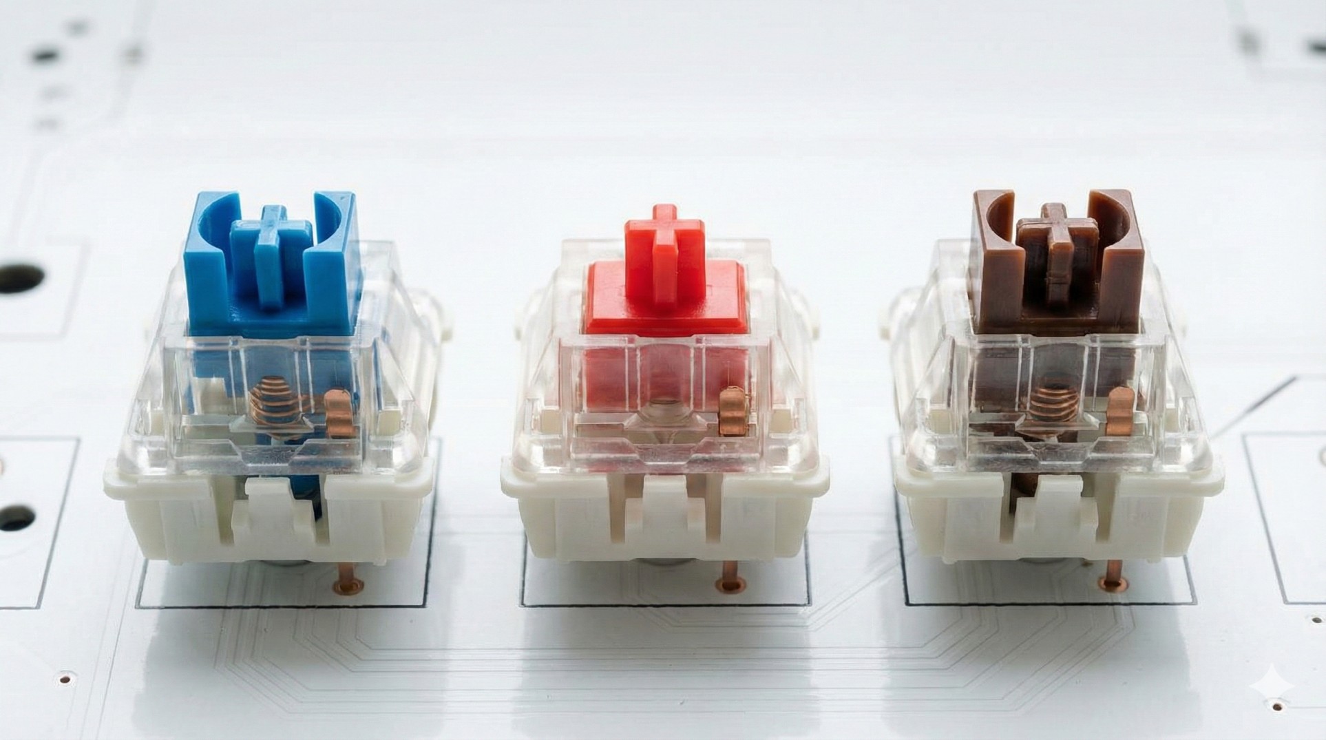 Close up of Red, Blue, and Brown mechanical switches