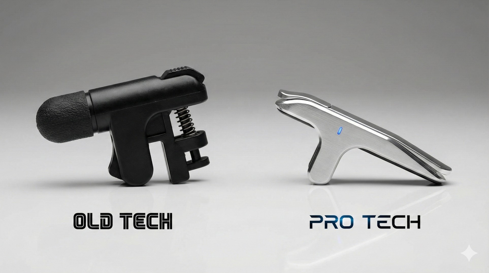 Comparison of bulky mechanical triggers vs sleek capacitive triggers